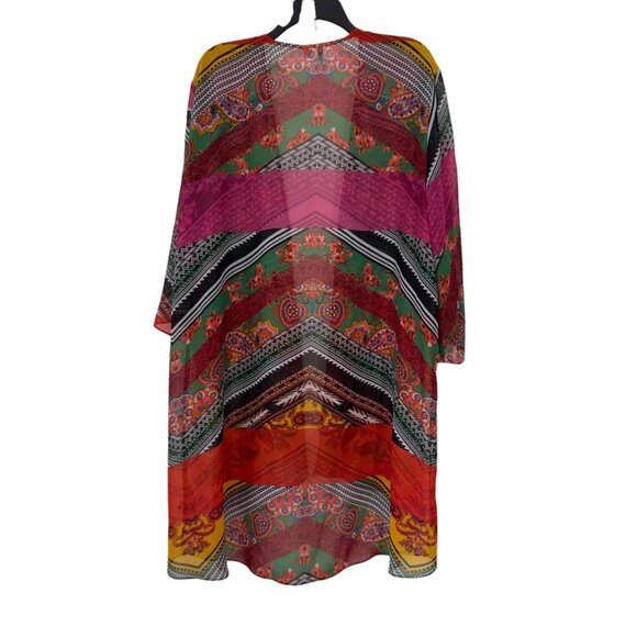 Cato est 1946 Mid Leng Bohemian Multicolor Chiffon Kimono Women SZ14/16W Sheer - Picture 12 of 13
